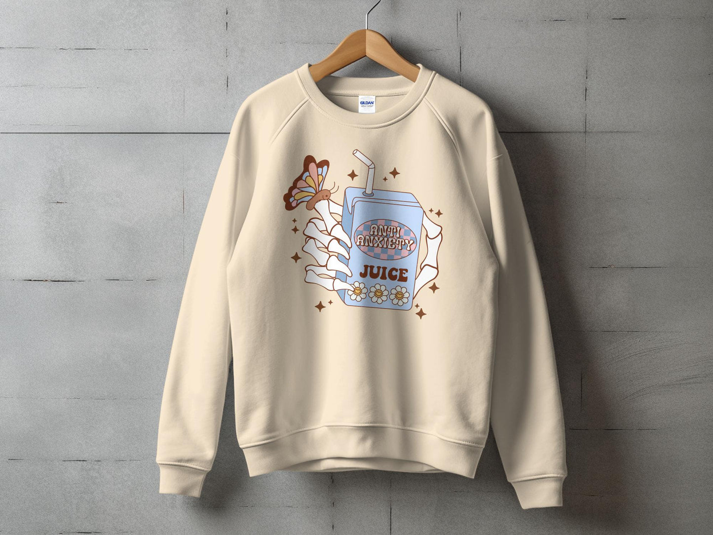 Anti Anxiety Juice Graphic Sweatshirt, Cozy Comfort Wear, Aesthetic Printed Pullover, Trendy Casual Top, Unique Illustrated Apparel, Unisex Heavy Blend™ Crewneck Sweatshirt