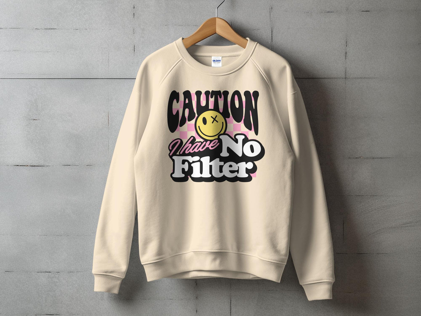 Funny Graphic Sweatshirt, Caution I Have No Filter, Bold Statement Pullover, Casual Streetwear, Unisex Clothing, Gift for Best Friend, Unisex Heavy Blend™ Crewneck Sweatshirt