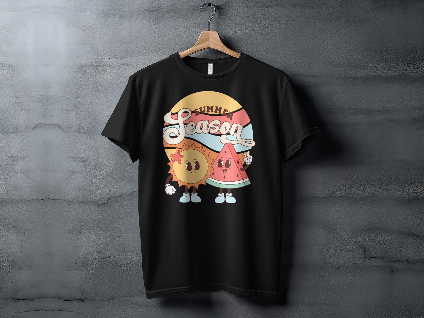 Summer Season Fun T-Shirt, Retro Sun and Watermelon Tee, Cute Cartoon Beachwear, Unisex Graphic Shirt