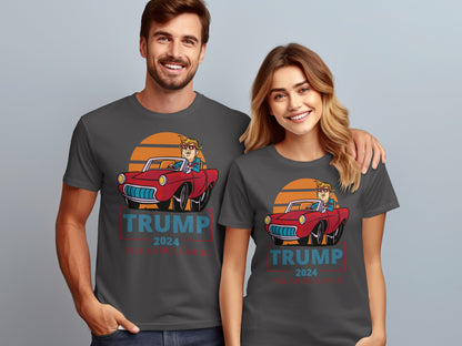 Vintage Style Trump 2024 T-Shirt, Classic Car Graphic Tee, Patriotic American Election Apparel, Unisex