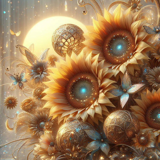 Fantasy Style Sunflowers Digital PNG Digital Paper, Digital Background, Digital Paper