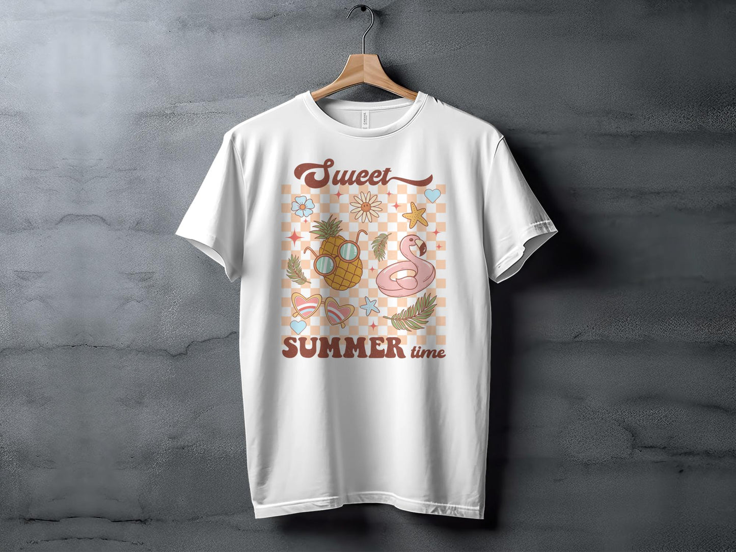 Sweet Summer Time Pineapple and Flamingo Graphic T-Shirt, Vintage Inspired Casual Beach Tee, Unisex Tropical Top