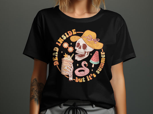 Retro Summer Skull T-Shirt, Dead Inside But It's Summer Graphic Tee, Unisex
