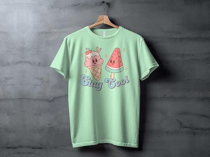 Kawaii Ice Cream and Watermelon T-Shirt, Cute 'Stay Cool' Graphic Tee, Summer Casual Top, Fun Foodie Shirt for All Ages