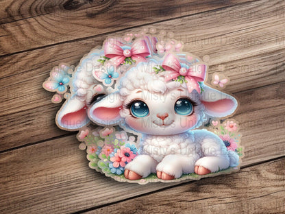 Cute Lamb Clipart, Digital Download, Floral Sheep PNG, Kawaii Animal Illustration, Nursery Decor Art, Scrapbooking, Commercial Use