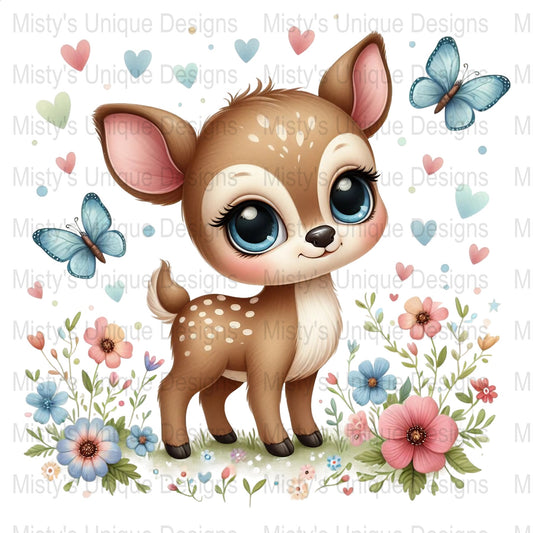 Cute Deer Clipart, Kawaii Animal PNG, Digital Download, Forest Theme, Baby Shower Decor, Printable Nursery Art, Scrapbooking Supplies