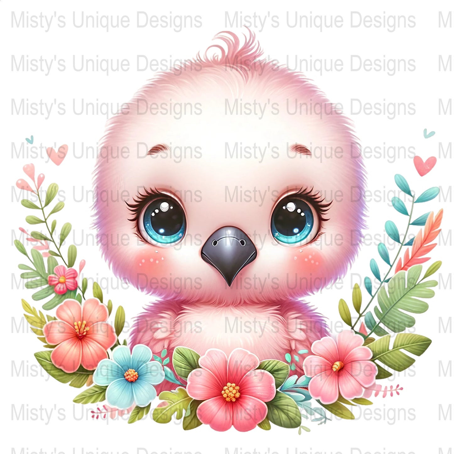Cute Pink Flamingo Clipart, Digital Download, Nursery Artwork, Baby Shower Decor, Cartoon Bird PNG, Floral Border Design, Instant Download