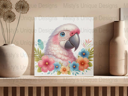 Cockatoo Illustration PNG, Digital Download Clipart, Floral Bird Artwork, Exotic Parrot Graphic, Printable Wall Decor, Scrapbooking Image