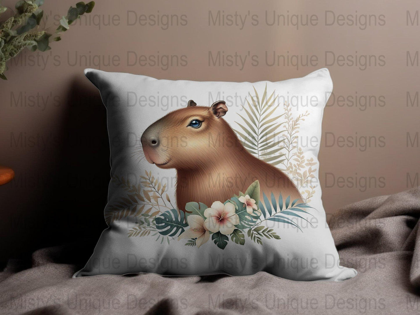 Capybara Clipart PNG, Tropical Leaves and Flowers Digital Download, Cute Rodent Illustration Art, Capybara Lover Gift, Scrapbooking Image