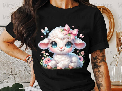 Cute Lamb Clipart, Digital Download, Floral Sheep PNG, Kawaii Animal Illustration, Nursery Decor Art, Scrapbooking, Commercial Use