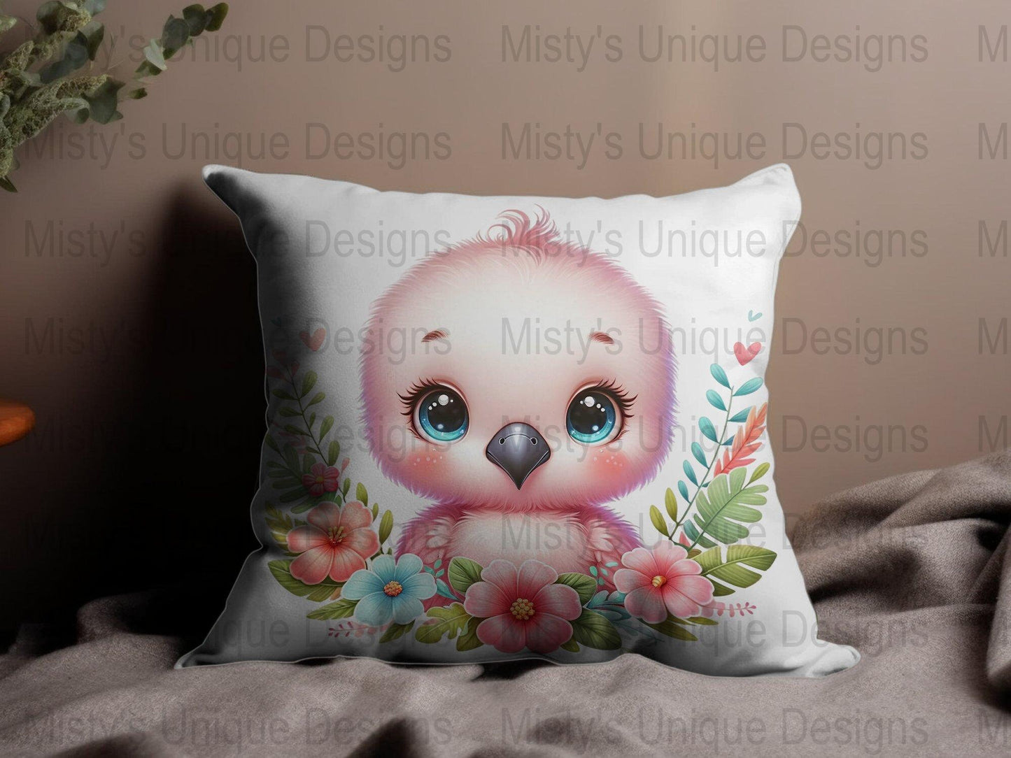 Cute Pink Flamingo Clipart, Digital Download, Nursery Artwork, Baby Shower Decor, Cartoon Bird PNG, Floral Border Design, Instant Download