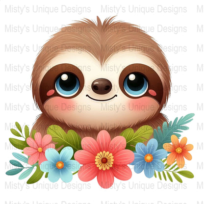 Cute Sloth Clipart, Digital Download, Cartoon Sloth PNG, Kids Birthday Party, Baby Shower Decor, Scrapbooking Supplies, Craft Printable