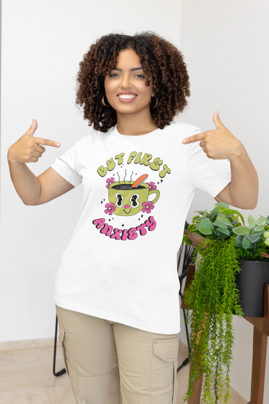 Cute Anxiety Coffee Cup Graphic Tee, Funny Mental Health Awareness T-Shirt, Self Care Gift, Unisex Top