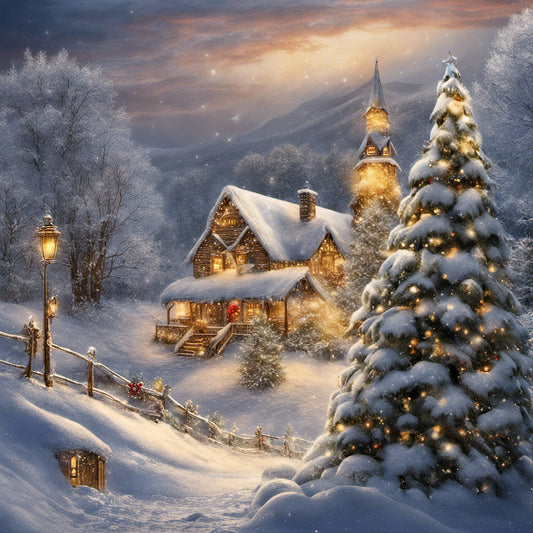 Snowy Christmas Cabin PNG Download, Christmas Background, Wreath, Door, Holiday Season, PNG Image