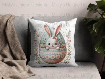 Easter Bunny Clipart PNG, Cute Rabbit Digital Download, Spring Floral Egg Illustration, Printable Easter Decoration, Kids Craft Image