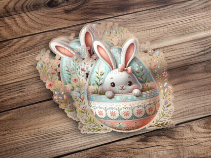 Easter Bunny Clipart PNG, Cute Rabbit Digital Download, Spring Floral Egg Illustration, Printable Easter Decoration, Kids Craft Image