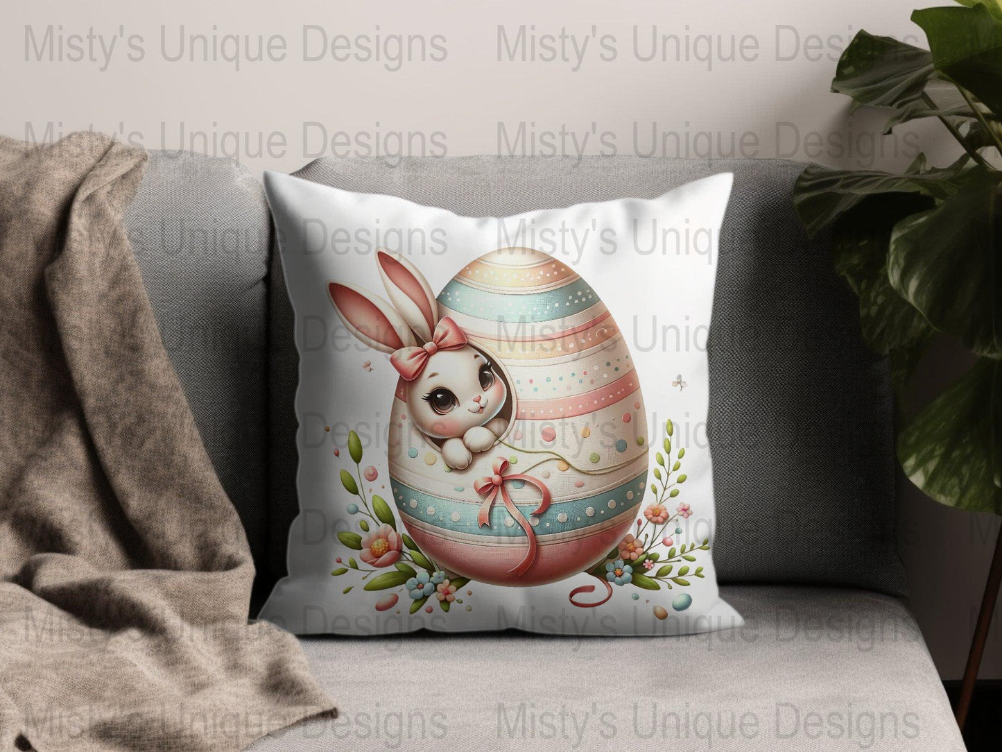 Easter Bunny Clipart, Cute Rabbit with Egg, Spring Digital Download, Floral Easter PNG, Kids Craft Supply, Printable Bunny Illustration