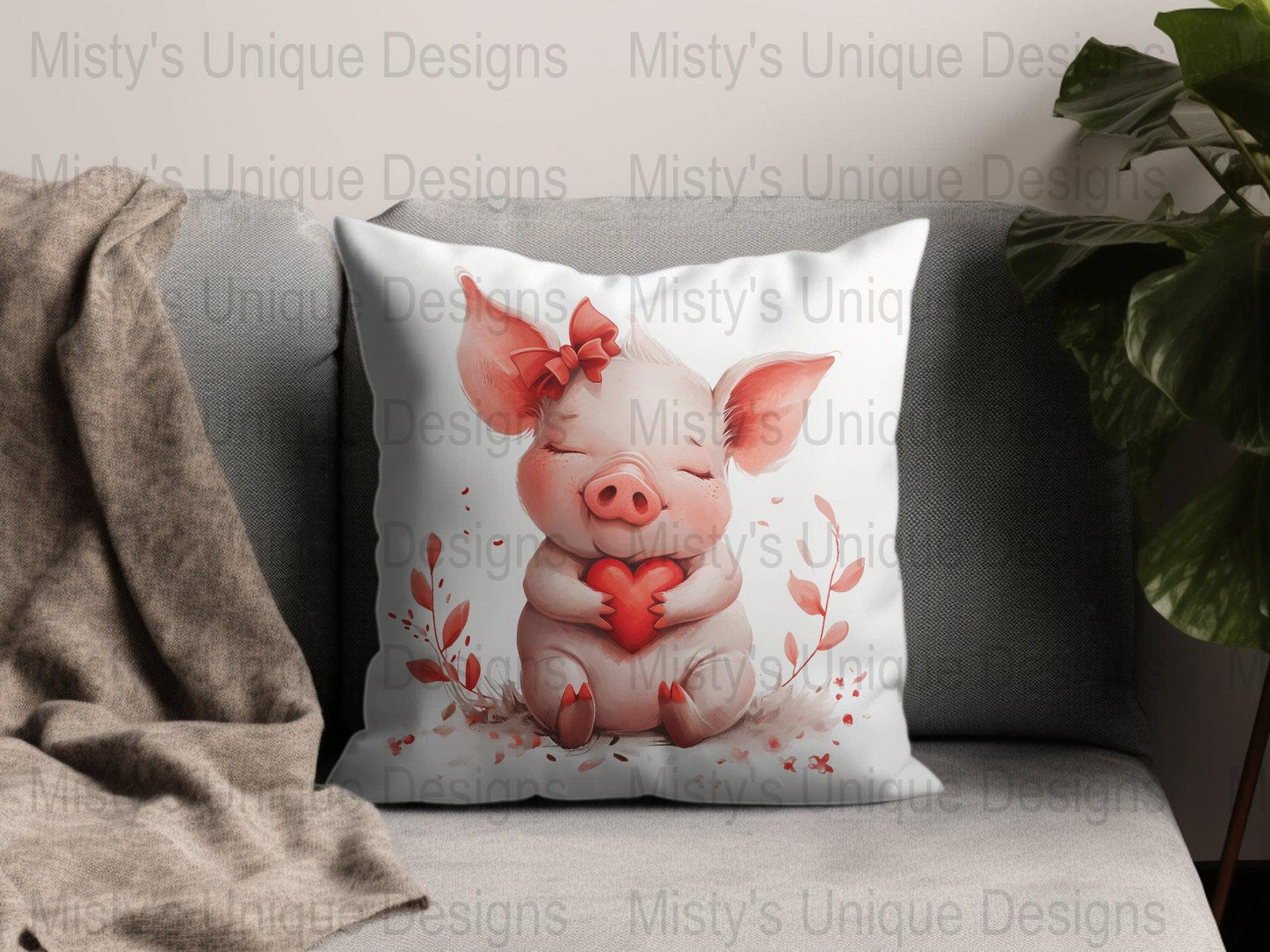 Cute Pig Clipart with Heart PNG, Instant Download Digital Art, Animal Love Illustration, Valentine&#39;s Day Decor, Scrapbooking Supplies