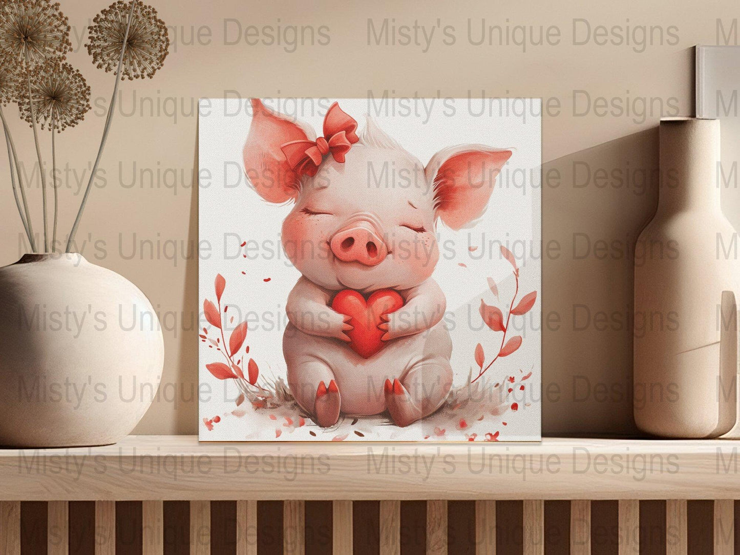 Cute Pig Clipart with Heart PNG, Instant Download Digital Art, Animal Love Illustration, Valentine&#39;s Day Decor, Scrapbooking Supplies