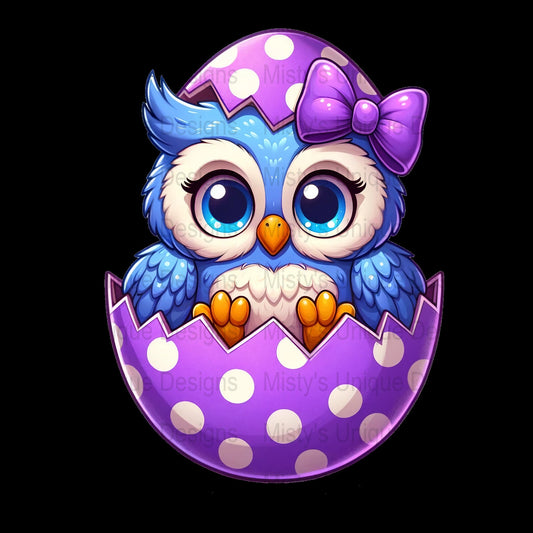 Cute Easter Owl Clipart, Digital Download, Purple Eggshell Cartoon Owl PNG, Commercial Use, Scrapbooking Graphics, Kids Party Decor