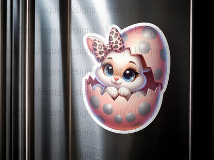 Cute Bunny in Egg Clipart, Pink Polka Dot Easter PNG, Digital Download, Kids Spring Graphics, Bunny Illustration, Printable Artwork