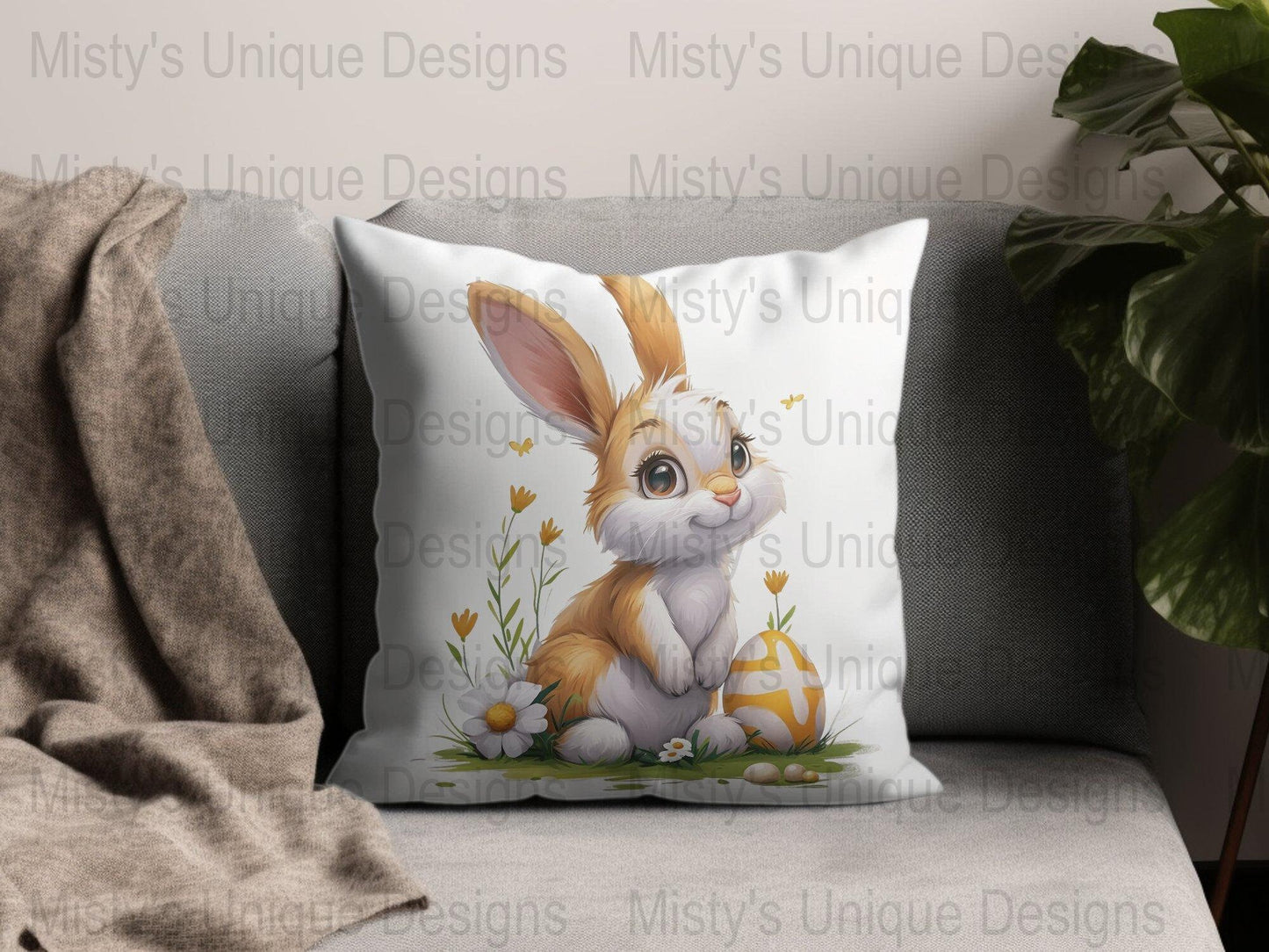 Cute Easter Bunny Clipart, Digital Download PNG, Spring Flowers & Eggs Illustration, Children&#39;s Easter Craft, Commercial Use, Print