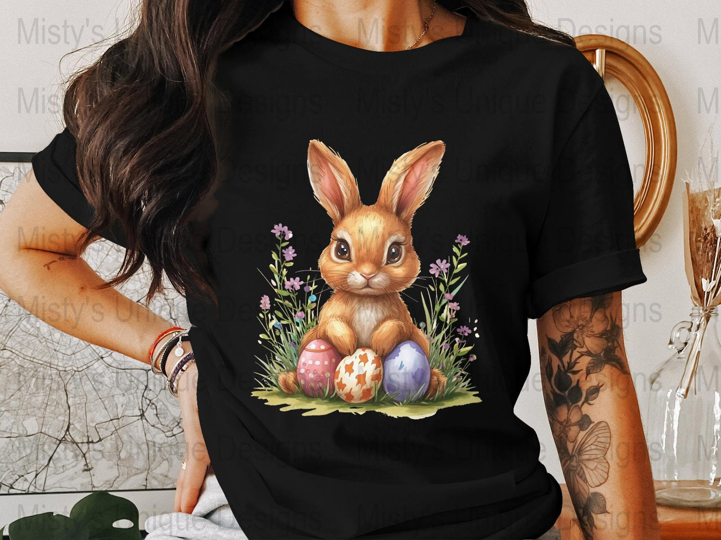 Easter Bunny Clipart PNG, Digital Download, Cute Rabbit with Eggs Illustration, Spring Season Nursery Decor Art, Printable Wall Art