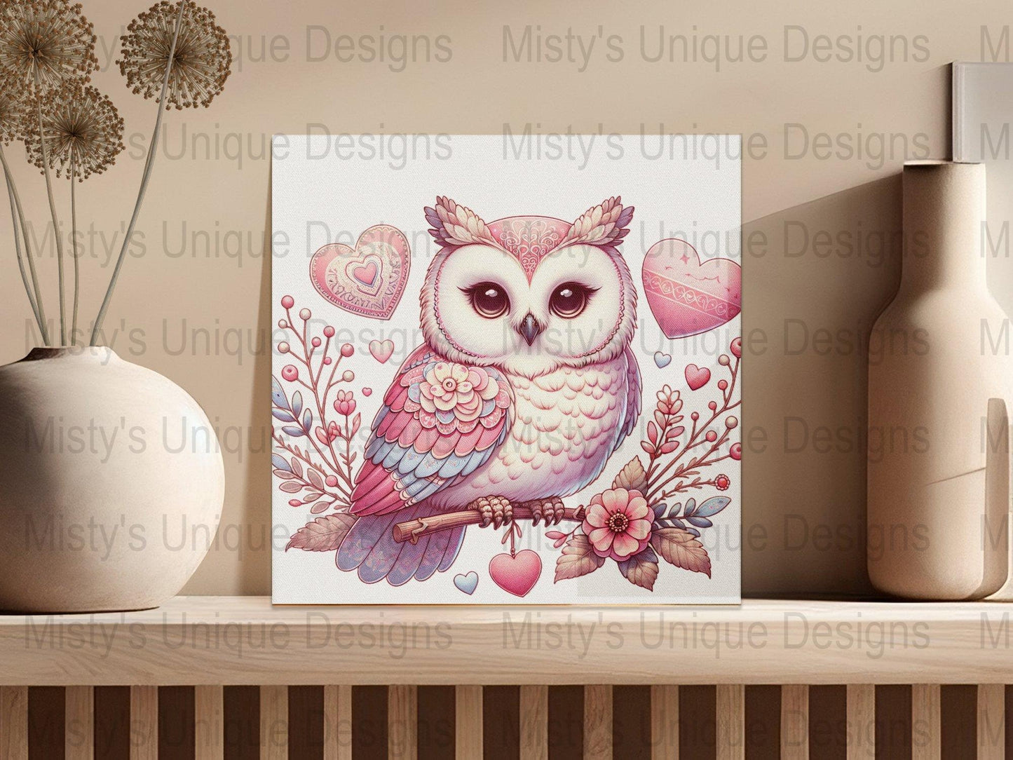 Whimsical Owl Clipart, Digital Download, PNG Format, Scrapbooking, Crafting, Valentines Theme, Floral Bouquet, Heart Elements