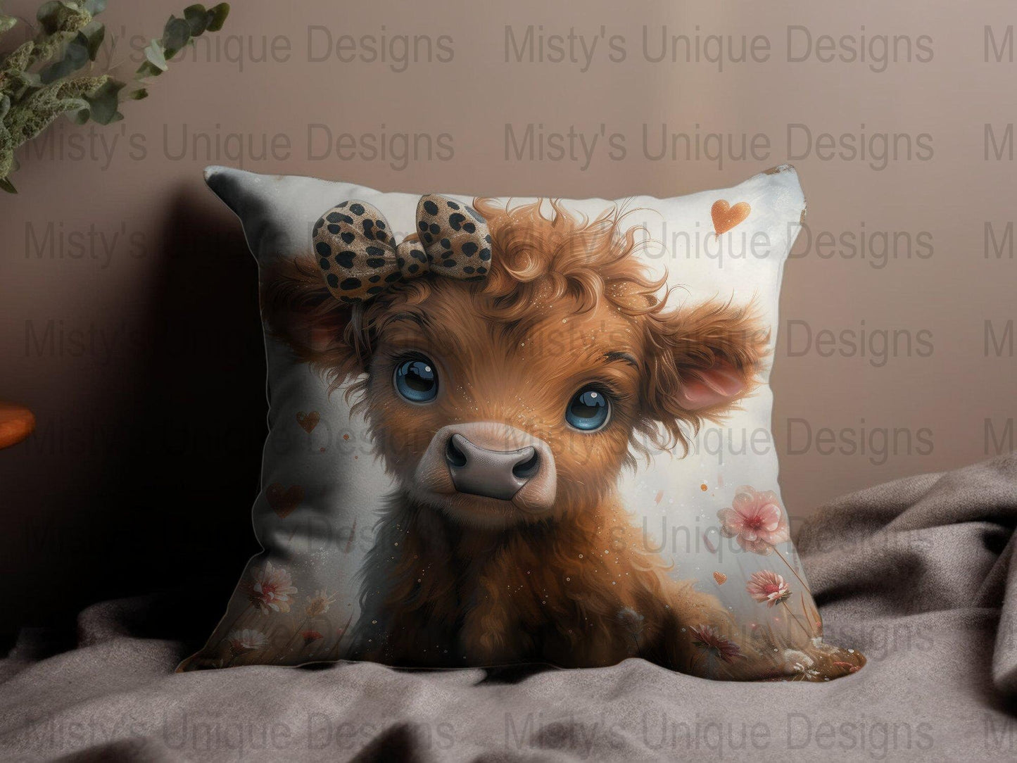 Digital Baby Cow PNG, Cute Highland Cow Digital Paper, Nursery Animal Download, Printable Cartoon Calf Illustration