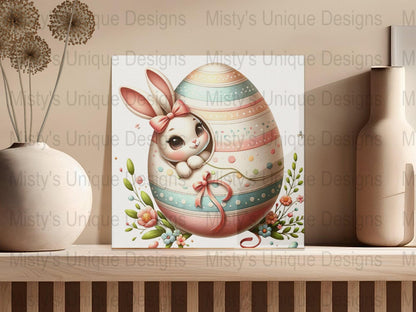 Easter Bunny Clipart, Cute Rabbit with Egg, Spring Digital Download, Floral Easter PNG, Kids Craft Supply, Printable Bunny Illustration