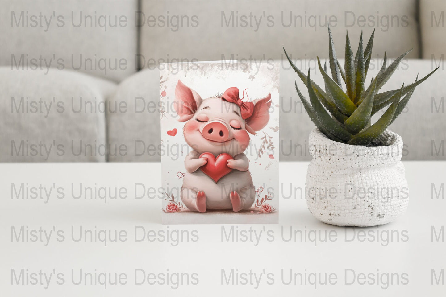 Adorable Piglet Digital Paper, Cute Pig with Heart Illustration PNG, Printable Animal Artwork, Romantic Card Design, Love Theme Background