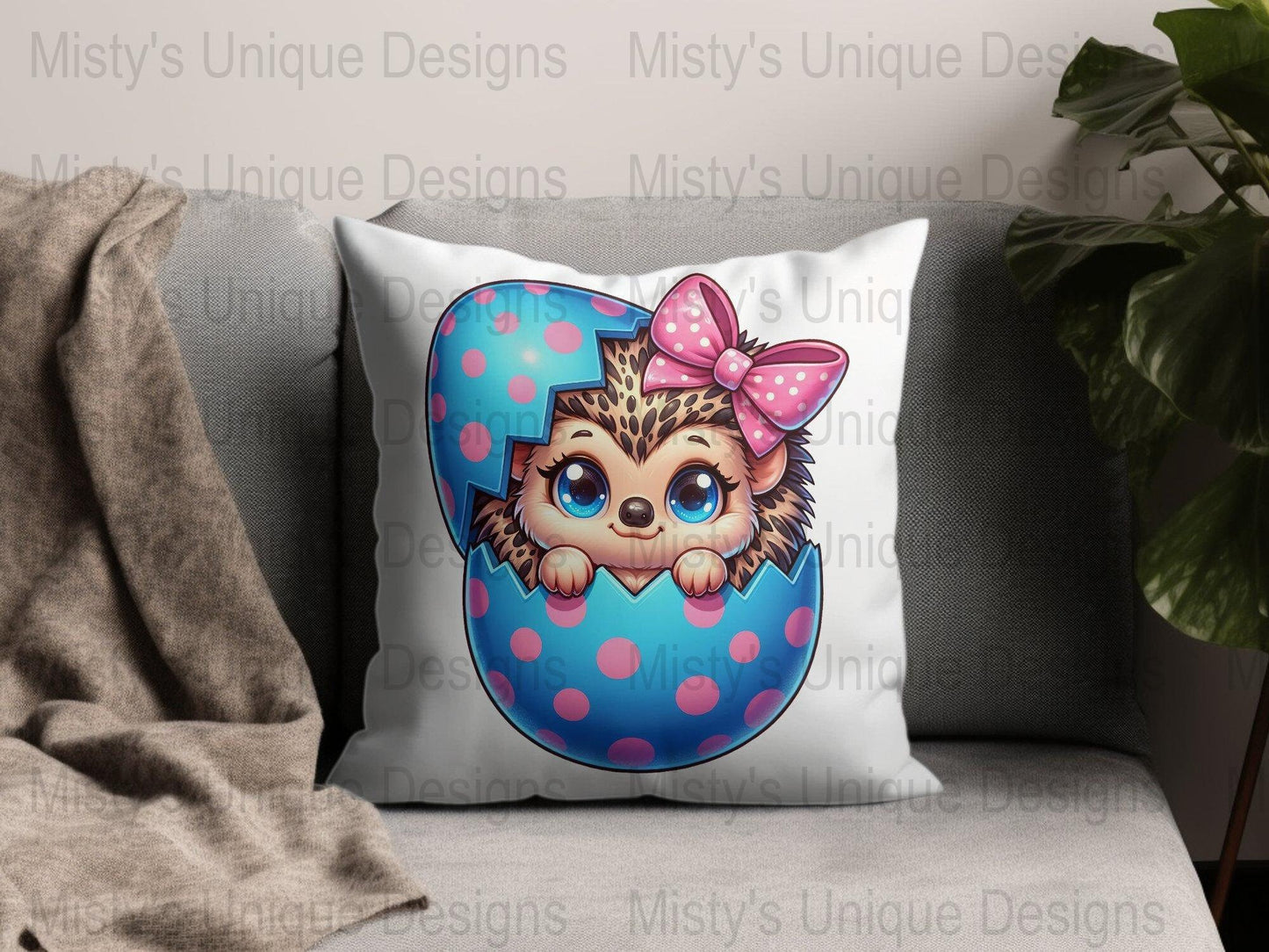 Cute Hedgehog Digital Clipart, Easter Egg Illustration, Blue Polka Dot PNG, Instant Download for Crafts & Designs, Kids Printable Artwork