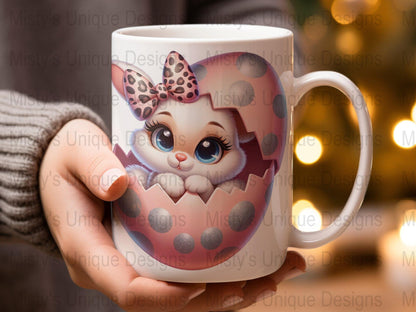 Cute Bunny in Egg Clipart, Pink Polka Dot Easter PNG, Digital Download, Kids Spring Graphics, Bunny Illustration, Printable Artwork