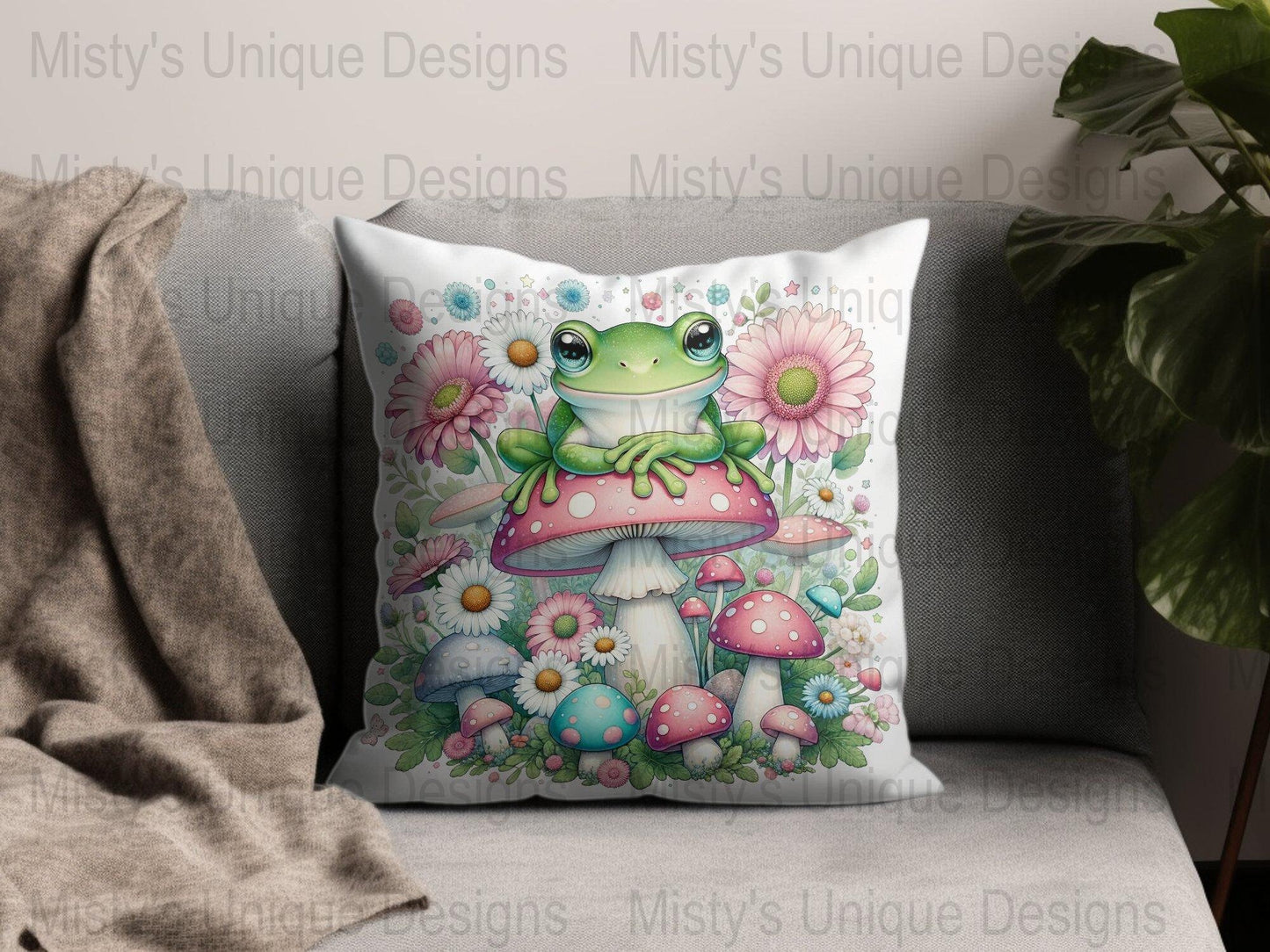 Cute Frog on Mushroom Digital Clipart, Whimsical Fairy Garden PNG, Instant Download, Scrapbooking, Kids Room Wall Art, Nursery Decor