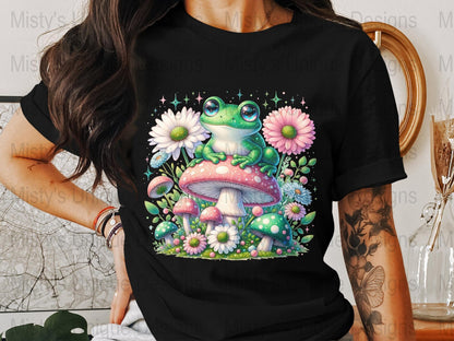Cute Frog on Mushroom Digital Clipart, Whimsical Forest Animal PNG, Printable Illustration, Fantasy Garden Download, Kids Room Decor