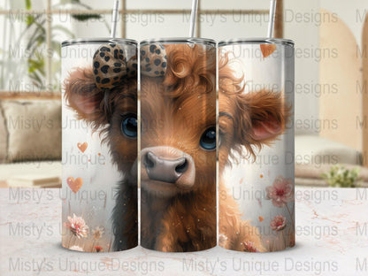 Digital Baby Cow PNG, Cute Highland Cow Digital Paper, Nursery Animal Download, Printable Cartoon Calf Illustration