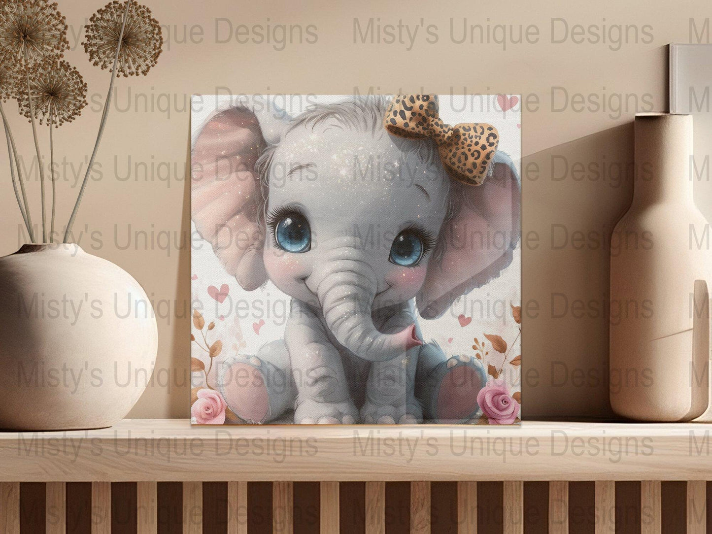 Cute Elephant Digital Paper, Nursery Decor, Baby Room Wall Art, Printable PNG, Animal Illustration, Pastel Colors, Instant Download