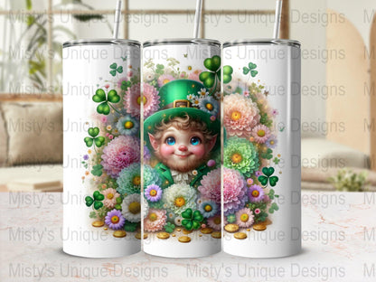 St. Patrick&#39;s Day Clipart, Cute Leprechaun PNG, Digital Download, Floral Shamrock, Gold Coins, Spring Flowers, Lucky Charms Art