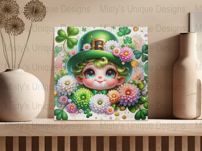 St. Patrick&#39;s Day Clipart, Cute Leprechaun PNG, Digital Download, Irish Festive Graphics, Green Hat, Floral Decor, Coins