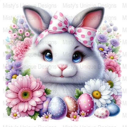 Easter Bunny Clipart, Cute Rabbit PNG, Digital Download, Spring Flowers, Easter Eggs, Kid&#39;s Crafts, Scrapbooking, Commercial Use