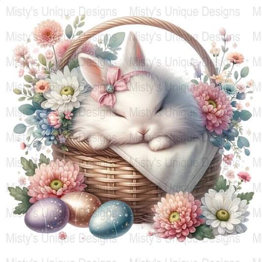 Cute Bunny Clipart, Easter Basket Digital Art, Spring Flowers and Easter Eggs PNG, Printable Clip Art for Crafts, Scrapbooking, Invitations