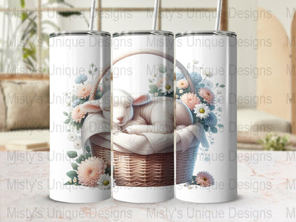 Sleeping Lamb Clipart, Cute Sheep Digital Download, Baby Animal PNG, Nursery Decor Art, Basket Floral Illustration, Commercial Use