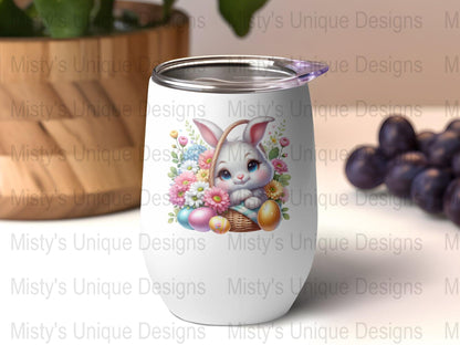 Easter Bunny Clipart, Cute Rabbit Digital Download, Spring Flowers PNG, Basket with Easter Eggs, Festive Card Making, DIY Crafts Design