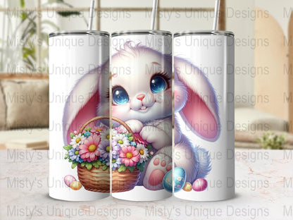 Cute Bunny Clipart PNG, Digital Download, Easter Basket Flowers, Cartoon Rabbit Illustration, Kids Printable Art, Craft Supplies Design