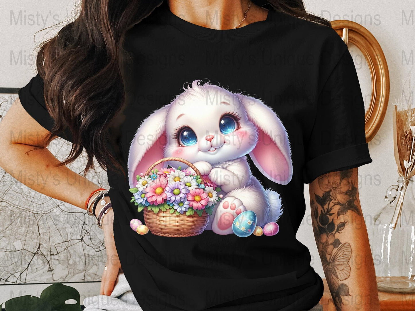 Cute Bunny Clipart PNG, Digital Download, Easter Basket Flowers, Cartoon Rabbit Illustration, Kids Printable Art, Craft Supplies Design
