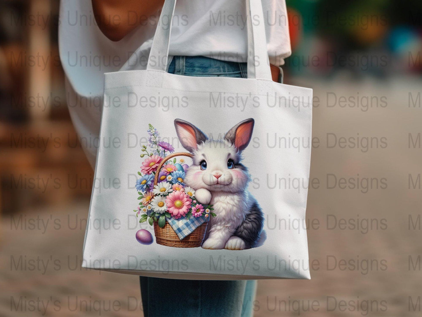 Easter Bunny Clipart, Cute Rabbit Digital Download, Floral Basket PNG, Spring Decoration, Scrapbooking DIY, Printable Art, Holiday Decor