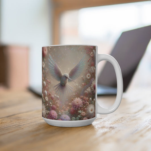 Fantasy Hummingbird Floral Mug, Enchanted Garden Coffee Cup, Mystical Bird Lover Gift, Unique Magical Nature Inspired Drinkware
