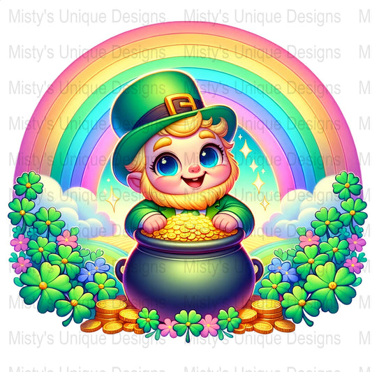 St. Patrick&#39;s Day Clipart, Cute Leprechaun PNG, Rainbow Pot of Gold Digital Art, Irish Festival Graphics, Instant Download, Commercial Use