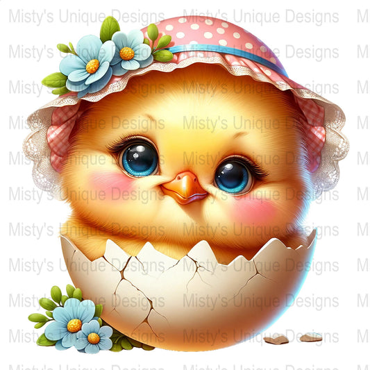 Cute Chick in Egg Digital Clipart, Spring Easter PNG, Baby Chicken Illustration, Instant Download, Nursery Decor, Craft Supplies