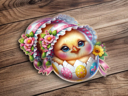 Cute Chick in Egg Clipart, Digital Download, Easter PNG, Floral Spring Design, Pastel Colors Illustration